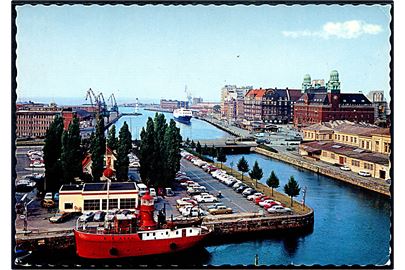 Malmö havn med fyrskib. Grako no. 5/89.