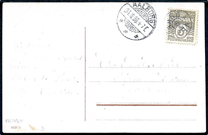 3 øre Bølgelinie på lokalt brevkort annulleret med stjernestempel VEJGAARD og sidestemplet Aalborg d. 31.10.1908.