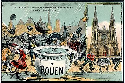 Frankrig, Rouen, Souvenir de med regnvejr og potte. No. 86.