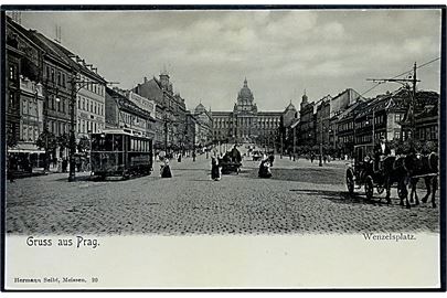 Prag (Tjekkiet), Gruss aus med Wenzelsplatz og sporvogn. H. Seibt no. 29.