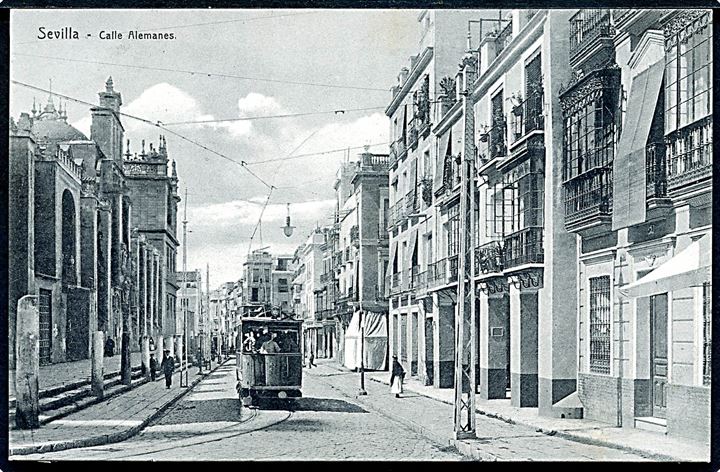 Spanien, Sevilla, Calle Alamanes med sporvogn. 