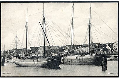Marstal, havneparti med sejlskibe. J. Bruun no. 7591.