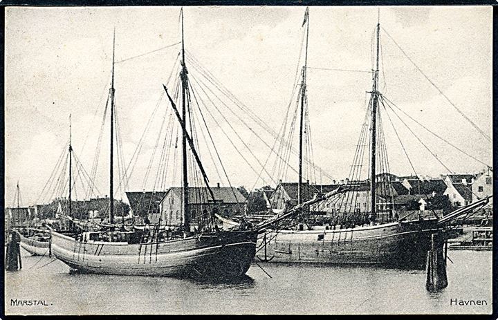 Marstal, havneparti med sejlskibe. J. Bruun no. 7591.