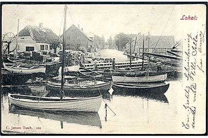 Lohals, havneparti med fiskefartøjer. C. Jessen-Tusch no. 102.