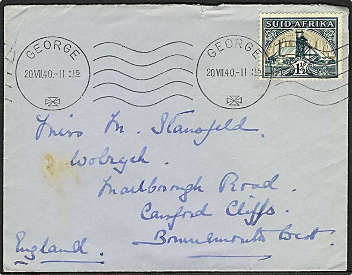 1½d single på brev fra George d. 20.7.1940 til England.