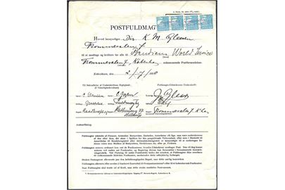 25 øre Karavel (4) annulleret med kontorstempel ved Kjøbenhavns Overpostmesterembede som gebyr for Postfuldmagt - A. Form. Nr. 4001 (18/3 1925). - dateret d. 27.1928. Tidlig formular. Rifter.