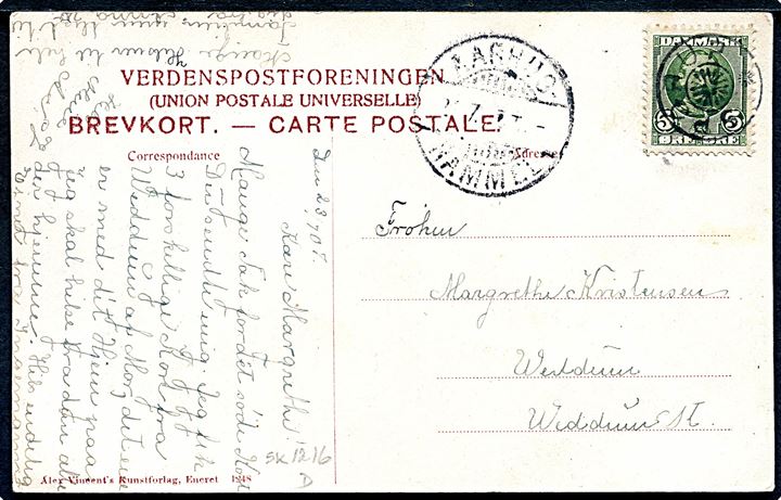 5 øre Fr. VIII på brevkort annulleret med stjernestempel SPORUP og sidestemplet bureau Aarhus - Hammel T? d. 23.7.1907 til Veddum.