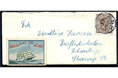20 øre Chr. X og Julemærke 1922 på lille brev annulleret med stjernestempel ASKOV til Skaarup St.
