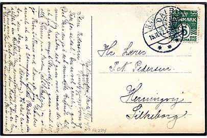 5 øre Bølgelinie på brevkort annulleret med stjernestempel DALBYNEDER og sidestemplet Havndal d. 15.11.1912 til Silkeborg.