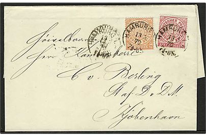 NDP. ½ gr. og 1 gr. Norddeutsche Postbezirk udg. på 1½ gr. frankeret brev fra Hamburg d. 13.5.1870 til København, Danmark. Særtakst til Danmark.