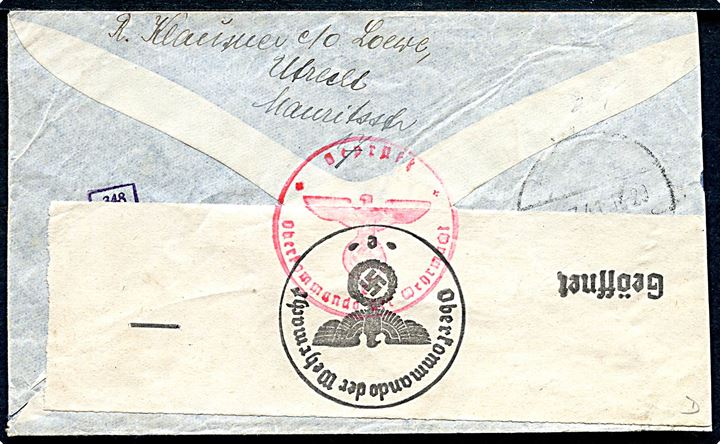 7½ c., 30 c. Brevdue og 40/3 c. Provisorium på luftpostbrev fra Utrecht d. 15.7.1941 til Los Angeles, USA. Påskrevet Transatlantik Clipper og åbnet af tysk censur.
