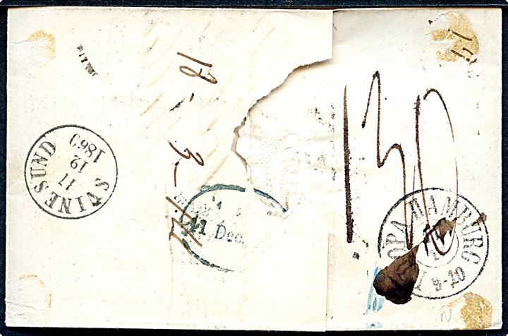 1860. Ufrankeret francobrev stemplet Edam / Franco d. 9.12.1860 via St. P. A. og K.D.O.P.A. Hamburg d. 11.12.1860 og Svinesund d. 17.12.1860 til Frederikstad, Norge. Flere påtegninger.