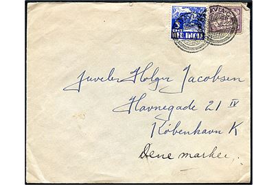 5 c. Landbrug og 10 c. Ciffer på brev fra Batavia d. 26.2.1935 til København, Danmark.