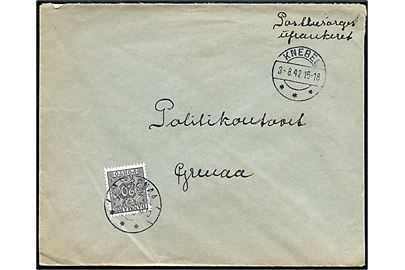 Ufrankeret brev fra Thorup Missionshotel i Knebel d. 3.8.1942 til Politikontoret i Grenaa. Udtakseret i enkeltporto med 20 øre Portomærke stemplet Grenaa d. 4.8.1942.