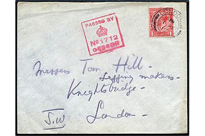 1d George V på brev annulleret London d. 1.2.1915 til London. Rødt army unit censor stempel no. 1712. 