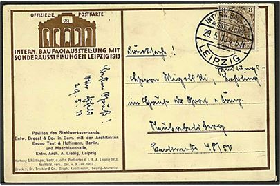 3 pfg. Germania på officielt udstillingspostkort annulleret med særstempel Intern. Baufach-Ausstellung Leipzig d. 29.5.1913.