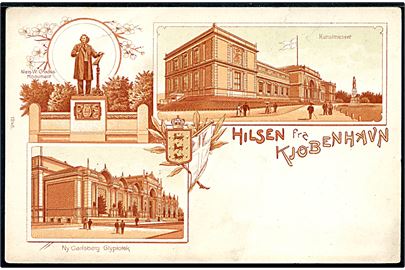 Købh., Hilsen fra med Niels V. Gade monument, Kunstmuseet og Ny Carlsberg Glyptotek. No. 1345.