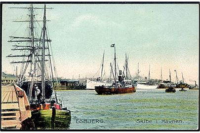 Esbjerg, havn med dampskibe. Stenders no. 6147.