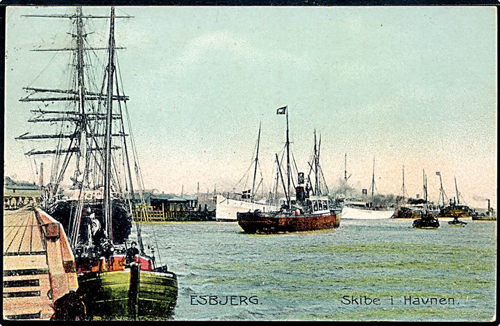 Esbjerg, havn med dampskibe. Stenders no. 6147.