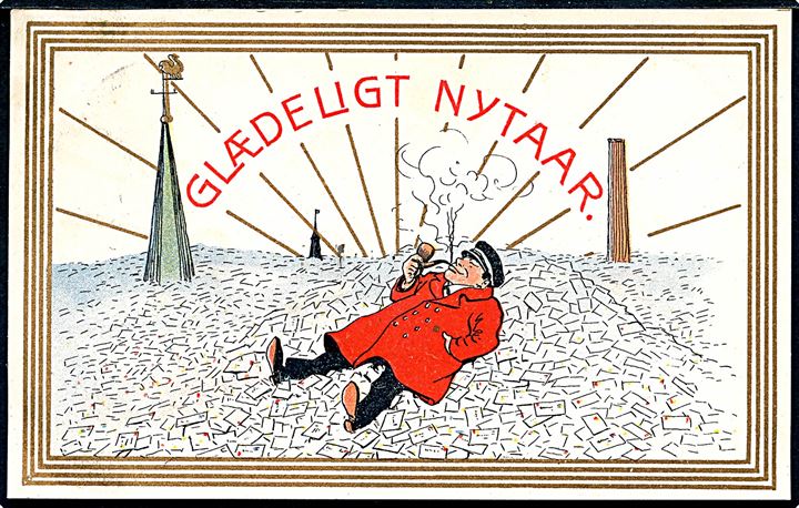 Alfred Schmidt: Postbud hviler på breve - Glædeligt Nytaar. Stenders u/no.