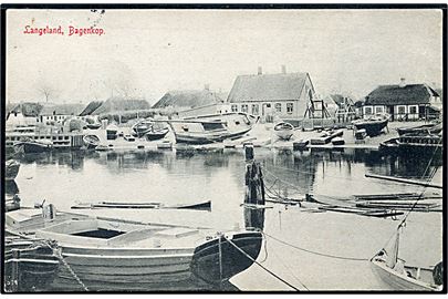 Bagenkop på Langeland med fiskefartøjer. C. Jenssen-Tusch no. 2079.
