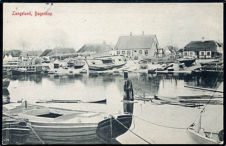 Bagenkop på Langeland med fiskefartøjer. C. Jenssen-Tusch no. 2079.