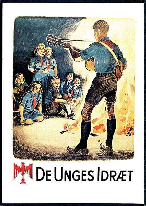 De Unges Idræt agitationsplakat fra 1950'erne. Nyere reklamekort fra Arbejdermuseet U/no.