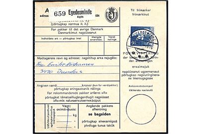 5 kr. Isbjørn single på adressekort for pakke fra Egedesminde d. 29.7.1976 til Dundas.
