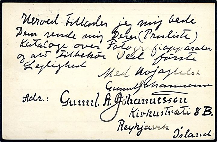 5 aur To Konger helsagsbrevkort fra Reykjavik d. 23.11.1915 til Odense, Danmark.