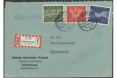 Komplet sæt Olympiade på anbefalet brev fra Süderbrarup d. 31.8.1960 til Hildesheim.