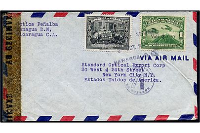 30 c. Senat og 0,40/1$ Luftpost provisorium på luftpostbrev fra Managua d. 3.10.194? til New York, USA. Åbnet af amerikansk censur no. 2072.