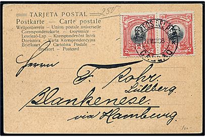 2 c. i parstykke på brevkort (Havneparti fra Callao) stemplet Callao d. 16.5.1906 til Blankenese, Tyskland.