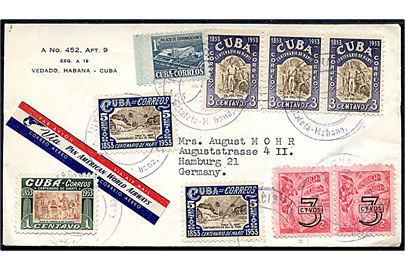 30 c. blandingsfrankeret luftpostbrev fra Habana 1953 til Hamburg, Tyskland.