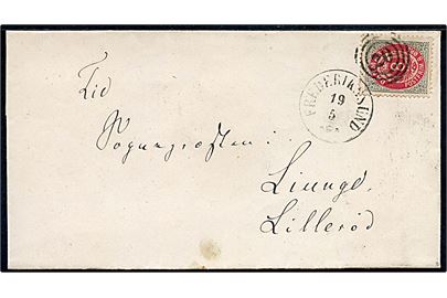 8 øre Tofarvet på brev annulleret med nr.stempel 20 og sidestemplet antiqua Frederikssund d. 19.5.1875 via bureau 229/N.SJ.JB.P.B. til Lillerød.