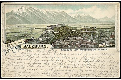 Østrig. Grüss aus Salzburg. Sendt fra Salzburg d. 26.8.1895 til København. 