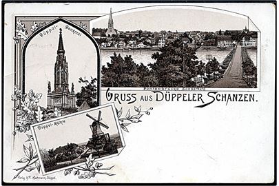 Dybbøl/Sønderborg. Grüss aus Düppeler Schanzen med små motiver. H.F. Kaatmann u/no. Dette kort er ubrugt. Tilsvarende kendes brugt i 1891.