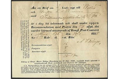 Kvittering for afsendelse af recommanderet brev på 2 lod med 272 Rigsdaler fra Wexiö d. 28.2.1858.