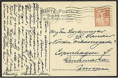 5 c. pan-amerikansk postkongres på brevkort fra Buenos Aires d. 22.7.1922 til København, Danmark.