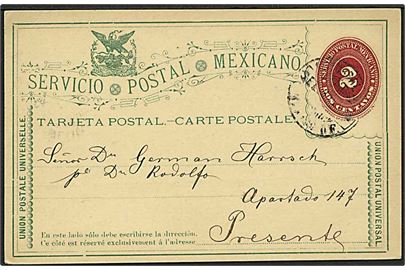 2 c. helsagsbrevkort fra Mexico d. 28.9.1894 til Presenta.
