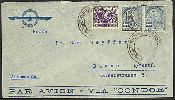 4200 Reis på luftpostbrev fra Pernambuco d. 14.10.1936 til Rauxel, Tyskland.