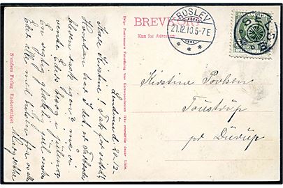 5 øre Fr. VIII på brevkort annulleret med Stjernestempel SELDE og sidestempel Roslev 21.12.1910 sendt til Toustrup pr. Durup. 