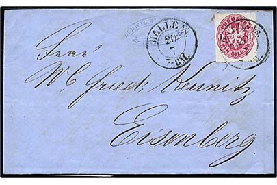 1 Sgr. Våben stukken kant på brev fra Halle A/S d. 20.7.1863 til Eisenberg.