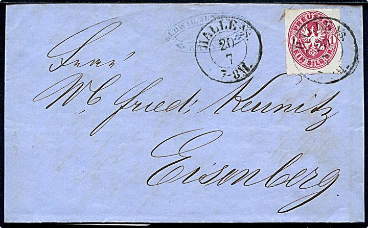 1 Sgr. Våben stukken kant på brev fra Halle A/S d. 20.7.1863 til Eisenberg.