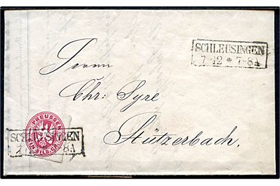1 Sgr. Våben stukken kant på brev fra Friedrichswerk annulleret med rammestempel Schleusingen d. 7.12.1867 til Stützerbach.