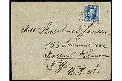 20 öre Oscar II på brev stemplet Qvist... 1898 via sejlende bureau Trelleborg - Sassnitz d. 27.6.1998 til Mount Vernon, USA.