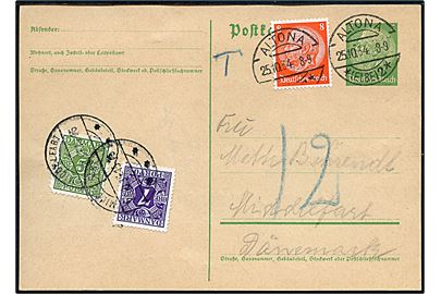 Tysk 5 pfg. Hindenburg helsagsbrevkort opfrankeret med 8 pfg. Hindenburg sendt underfrankeret fra Altona d. 25.10.1934 til Middelfart, Danmark. Udtakseret i porto med 5 øre og 7 øre Portomærke stemplet i Middelfart d. 25.10.1934.