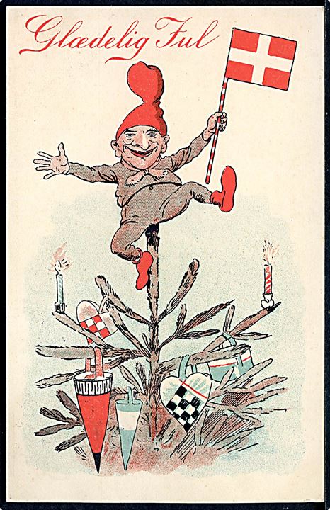 Alfred Schmidt: Julekort med nisse på toppen af juletræet. A. Vincent no. 289/6.