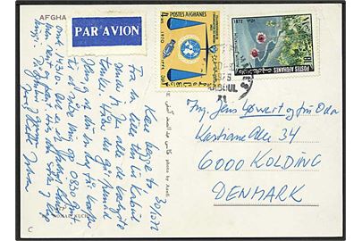 22 afs frankeret luftpost brevkort fra Kaboul d. 30.10.1975 til Kolding, Danmark.