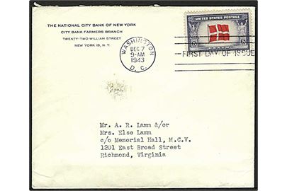 5 cents Denmark udg. på FDC fra Washington d. 7.12.1943 til Richmond, USA.