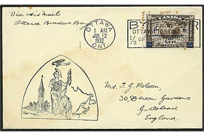 6/3 cents Ottawa Conference på luftpostbrev fra Ottawa d. 12.7.1932 til England.